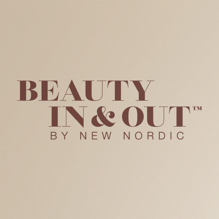 Text Beauty in and Out by New Nordic, on brain background.