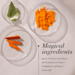 Magical ingredients of Active Liver™, including milk thistle extract, turmeric extract and choline.