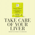 The Active Liver™ package displayed on a soft yellow background with text Take care of your liver, manufactured in Sweden.