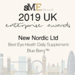 Award badge showing Enterprise Awards 2019 recognition for Best Eye Health Daily Supplement, Blue Berry™.