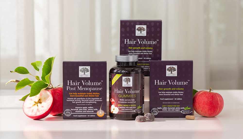 a group of all our popular Hair Volume products with annurca apples