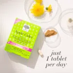 Apple Cider™ Mega Strength package displayed with ingredients and a tablet with text Just 1 tablet per day.