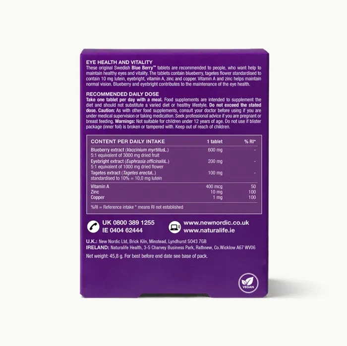 Back of Blue Berry™ Eyebright Plus package.