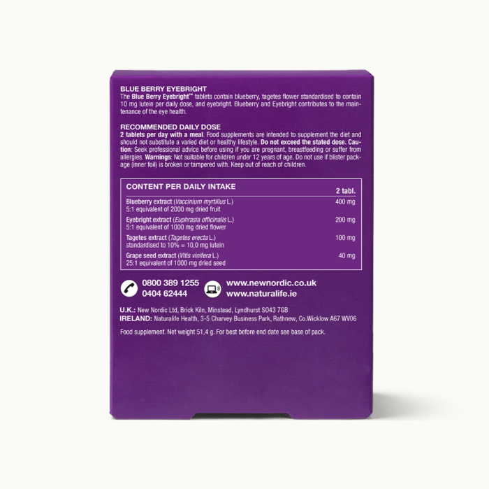 Back of Blue Berry™ Eyebright package.