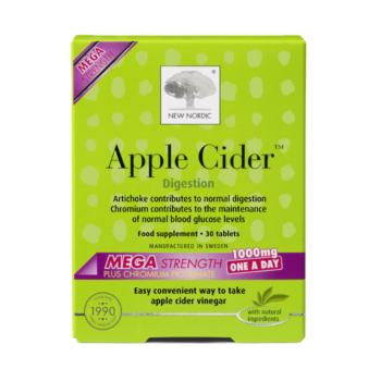 New Nordic Apple Cider™ Mega Strength tablets with apple cider vinegar, help maintain normal digestion and glucose.