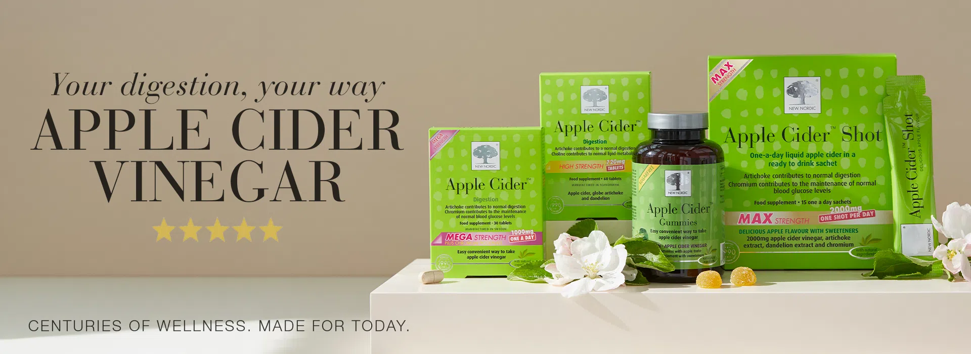 New Nordic Apple Cider Vinegar tablets, gummies and liquid shots.