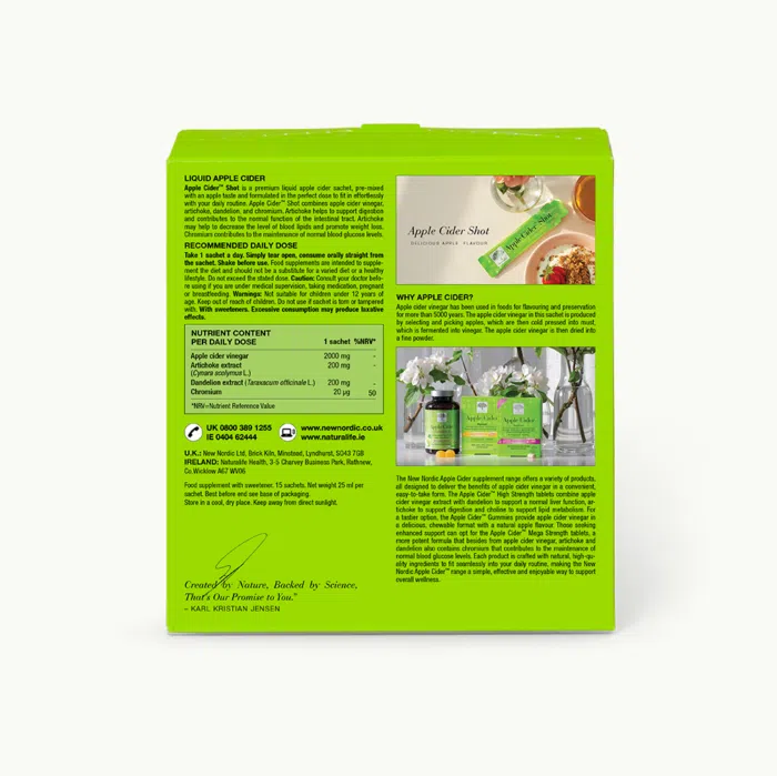 Back of Apple Cider™ Shot package.