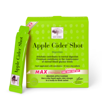 New Nordic Apple Cider™ Shots with apple cider vinegar, help maintain normal digestion and blood glucose levels.