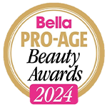 Badge showing Bella Pro-Age Beauty Awards 2024 recognition.