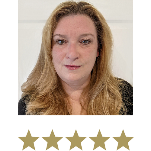 Hair Volume™ Post Menopause 13 Woman smiling with five stars beneath