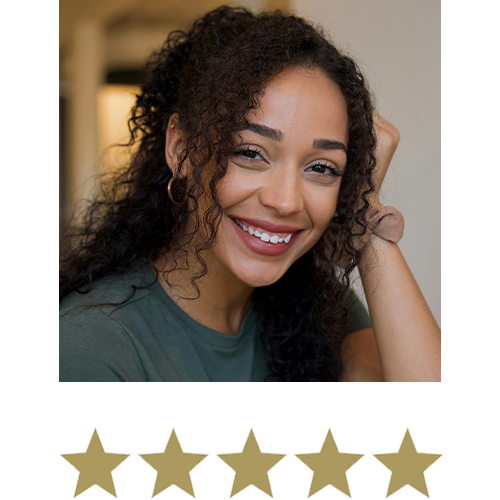 Magic Magnesium™ Glycinate 11 Woman smiling with five stars displayed underneath.