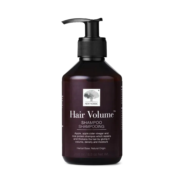 New Nordic Hair Volume⢠Shampoo helps maintain hair volume and shine with apple extract and hydrolysed rice protein.