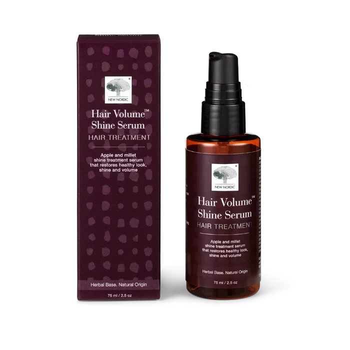 Image of New Nordic Hair Volume™ Shine Serum, restores shine, volume, and healthy-looking hair with apple and millet extract.