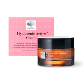 New Nordic Hyaluronic Active™ Cream, deeply moisturises, improves elasticity, and reduces wrinkles with hyaluronic acid and sea buckthorn.