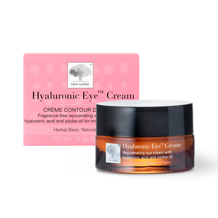 New Nordic Hyaluronic Active™ Eye Cream, moisturises, smooths, and brightens skin around the eyes with hyaluronic acid, jojoba oil, and sea buckthorn.