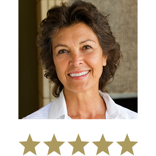 Magic Magnesium™ Glycinate 10 Woman smiling with five stars displayed underneath.