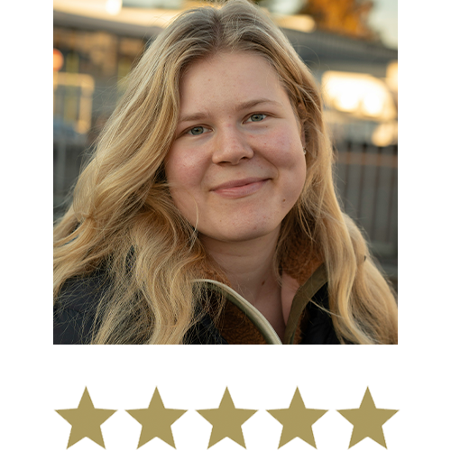 Magic Magnesium™ Glycinate 13 Woman smiling with five stars displayed underneath.