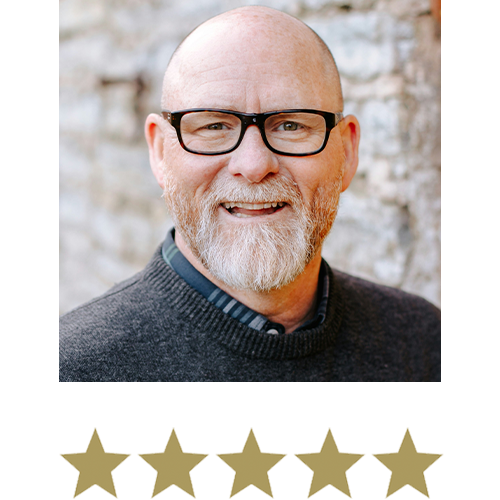 Magic Magnesium™ Glycinate 12 Man smiling with five stars displayed underneath.