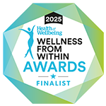 Badge showing Health and Wellbeing Awards 2025 finalist recognition.