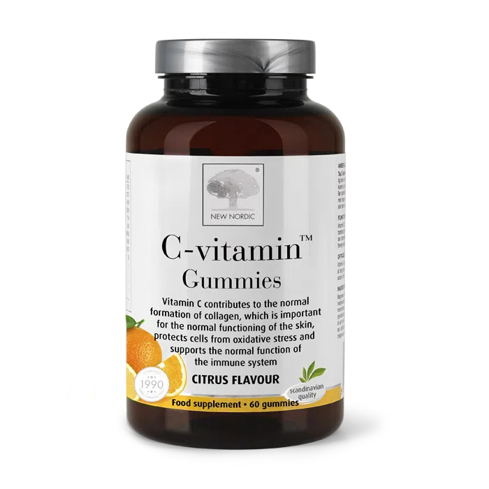 New Nordic C-vitamin™ Gummies help maintain collagen formation, support immune function, and protect cells with vitamin C.