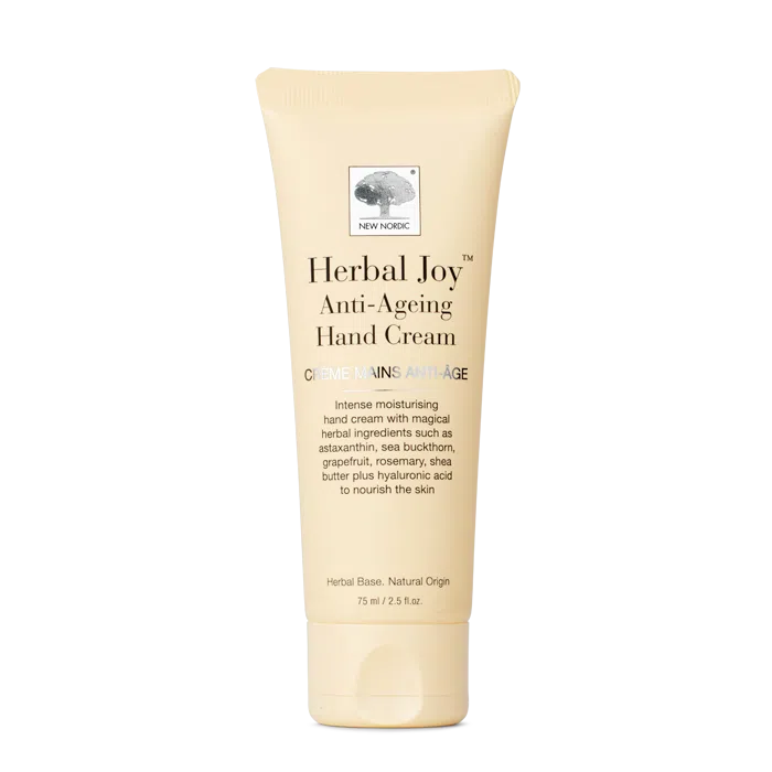 Image of New Nordic Herbal Joy™ Anti-Ageing Hand Cream, moisturises, brightens, and protects skin with sea buckthorn, grapefruit, astaxanthin, and hyaluronic acid.