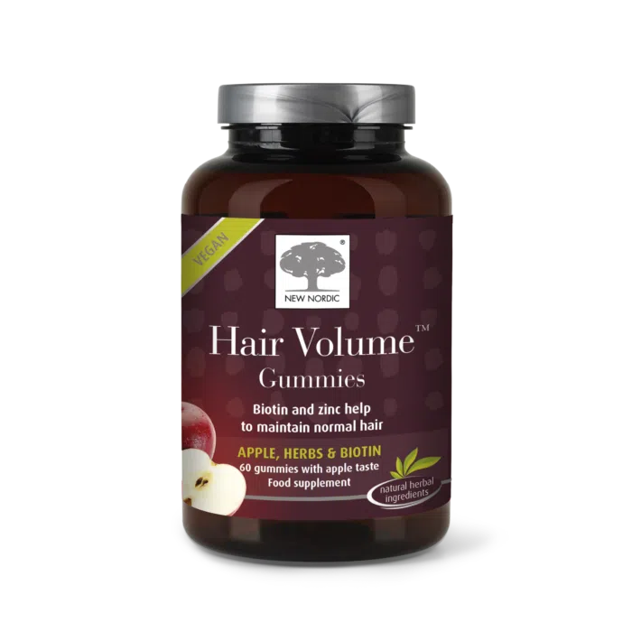 New Nordic Hair Volume™ Gummies with biotin and zinc, helping maintain normal hair, skin and nails in an easy gummy format.