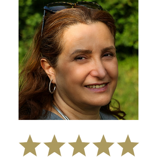 Hyaluronic Active™ Eye Cream 14 Woman smiling with five stars beneath