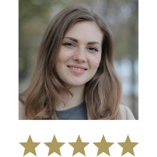 Hair Volume™ Conditioner 11 Woman smiling with five stars beneath