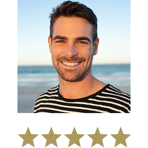Irish™ Sea Moss 4 Man smiling with five stars displayed underneath.