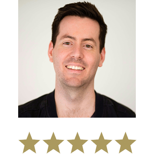 Irish™ Sea Moss 1 Man smiling with five stars displayed underneath.
