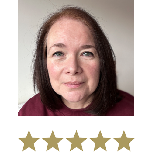 Hyaluronic Active™ Eye Cream 11 Woman smiling with five stars beneath