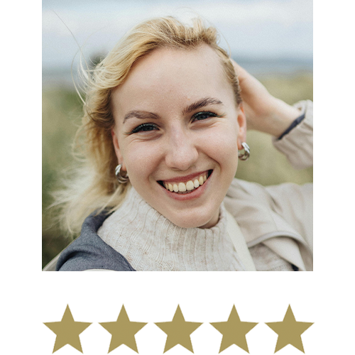 Hyaluronic Active™ Eye Cream 12 Woman smiling with five stars beneath