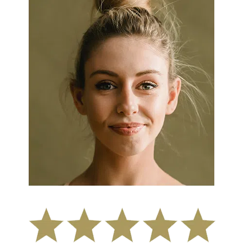 Woman smiling with five stars beneath