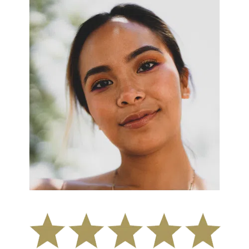 Woman smiling with five stars beneath