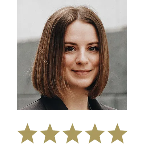 Hair, Skin & Nail Strong™ Gummies 16 Woman smiling with five stars beneath