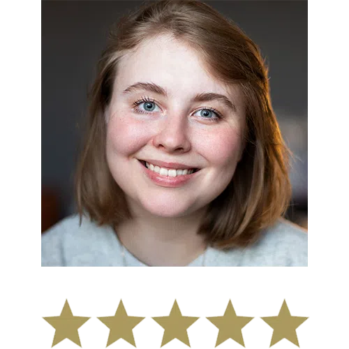 Chili Burn™ 13 Woman smiling with five stars beneath