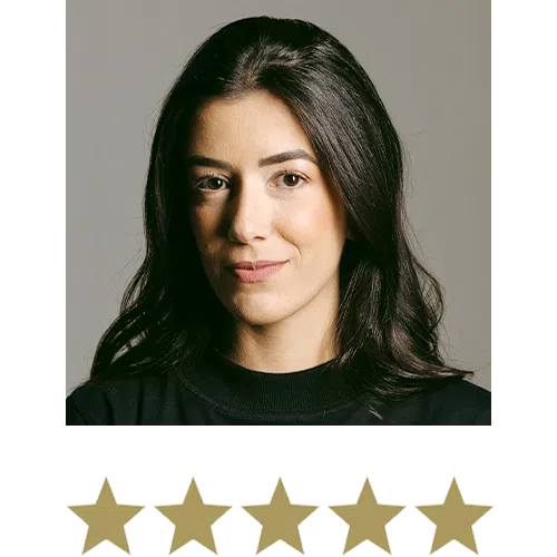 Hair, Skin & Nail Strong™ Gummies 15 Woman smiling with five stars beneath