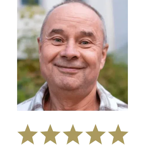 Chili Burn™ 14 Man smiling with five stars beneath