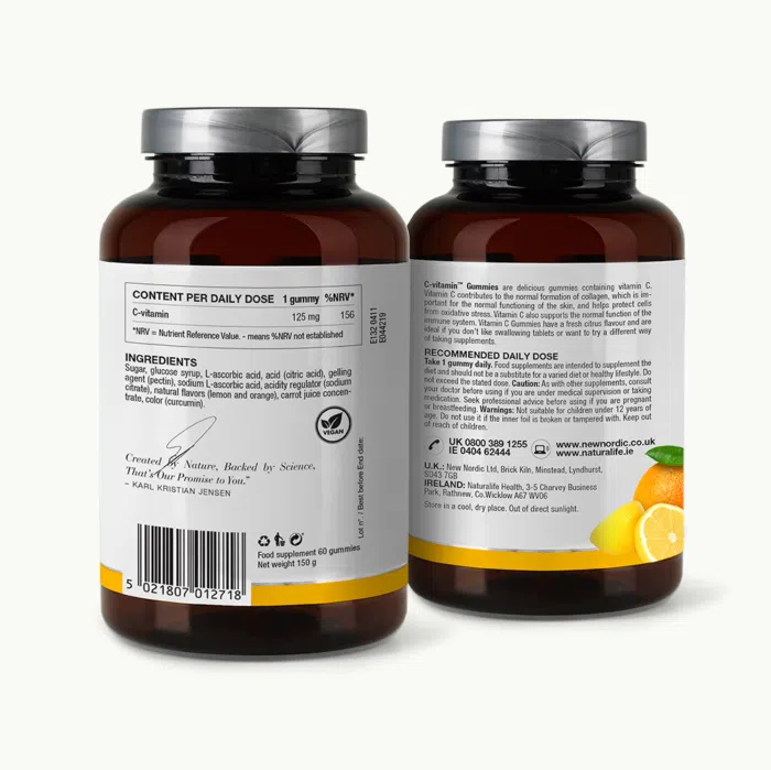 Back of C-vitamin™ gummies package.