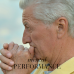Elderly man in profile looking focused with text mental performance.