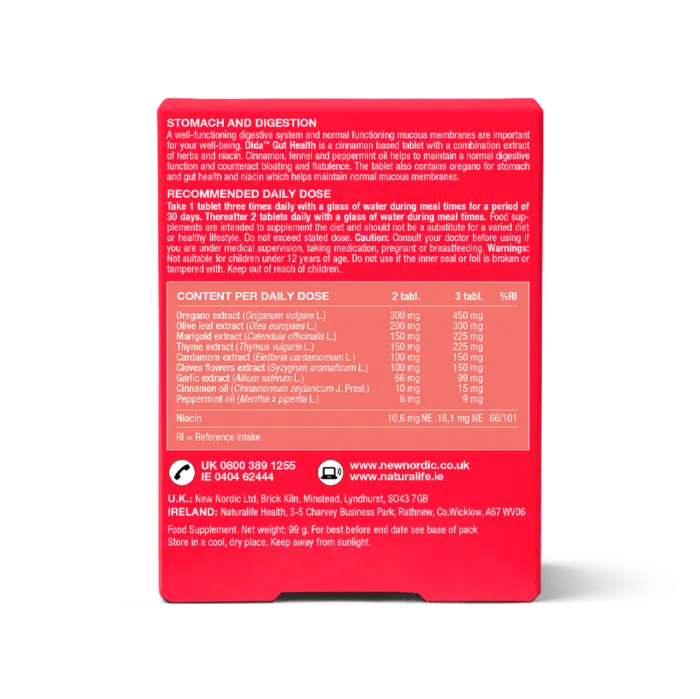 Back of Dida Gut Health pack with the content and ingredients