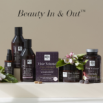 Range image of hair volume product range including serum, shampoo, conditioner, mega strength tablets, repair mask and gummies.