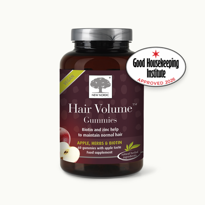 Front of Hair Volume™ Gummies package + Good Housekeeping Approved 2026 logo.