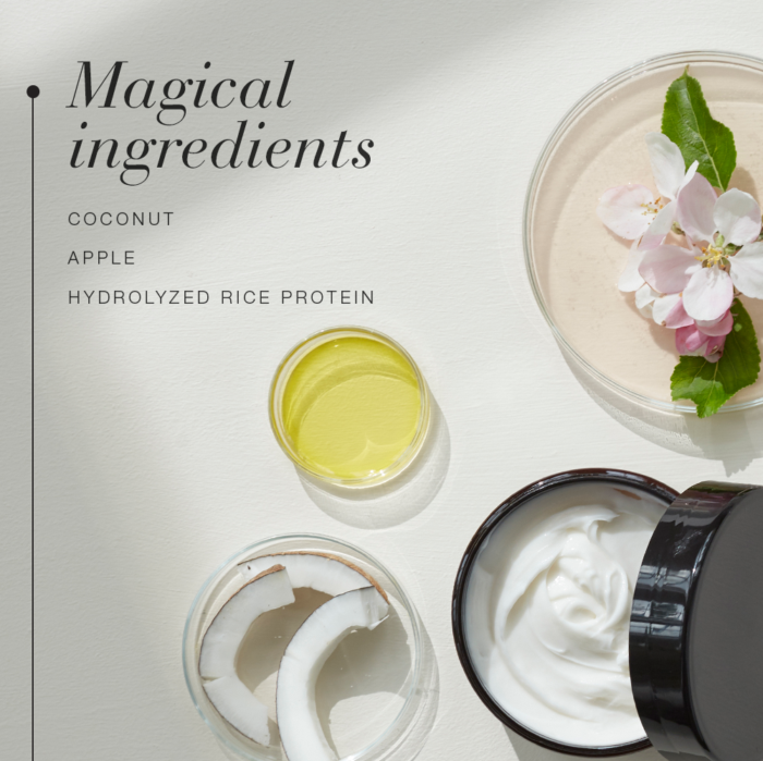 Magical ingredients of the Hair Volume™ Repair Mask, including coconut and apple.