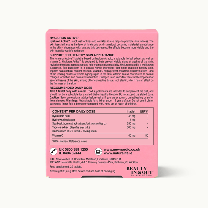 Back of Hyaluron Active™ package.