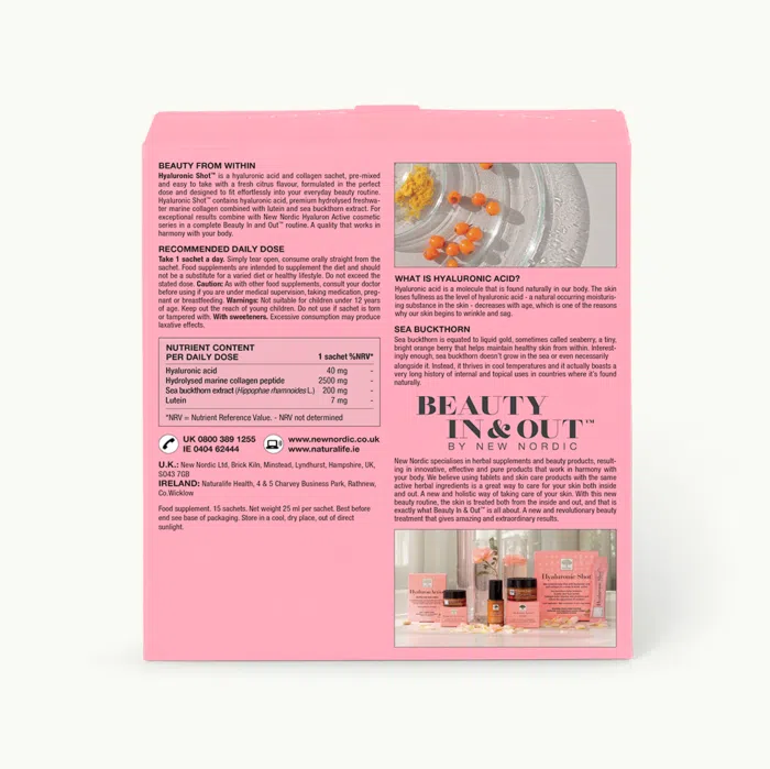 Back of Hyaluronic Shot™ package.