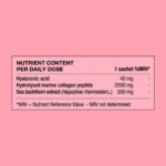 Collagen Shot™ Plus Hyaluronic Acid content, showing how much hyaluronic acid, collagen and sea buckthorn amounts