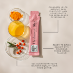 Benefits of the Hyaluronic Shot™, including that sea buckthorn helps maintain healthy skin from within.