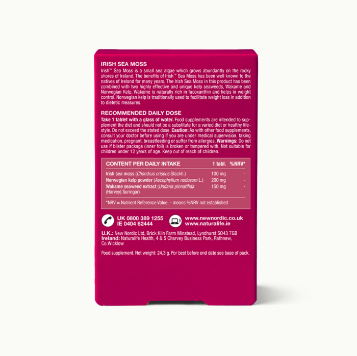 Back of Irish Sea Moss™ package.
