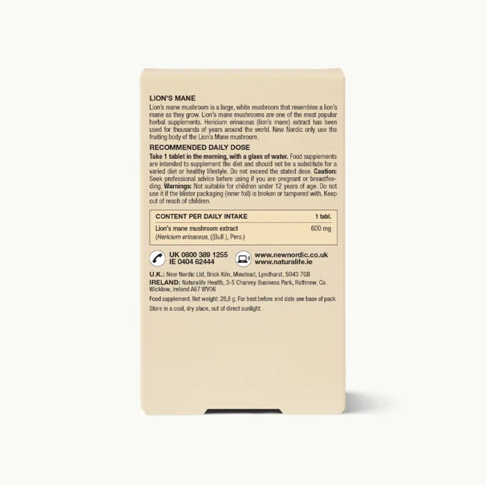 Back of Lion's Mane™ package.